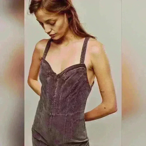 NWT Free People How Low One-PieceVintage Wine Jumpsuit
